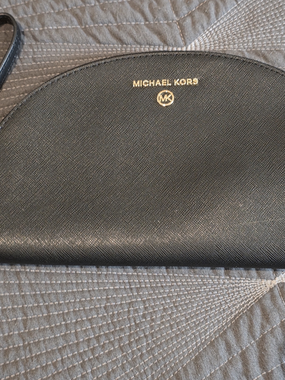 Michael Kors Black Half-Moon Toiletry Pouch with Gold Logo